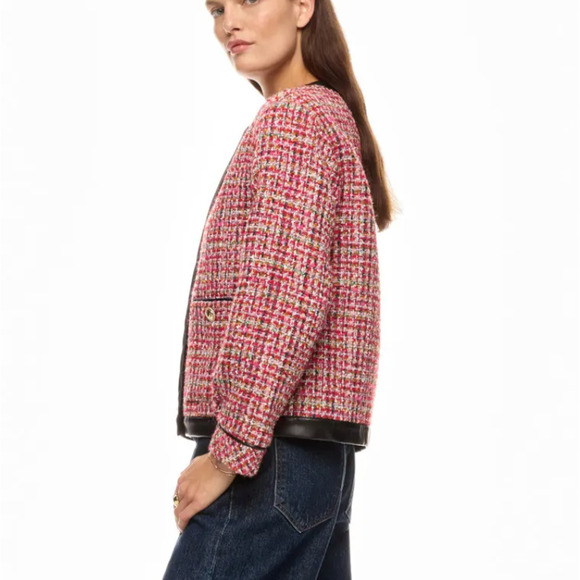 English Factory Tweed Blazer XS Boxy Boucle Faux Leather Trim Clueless $210 - Picture 3 of 10